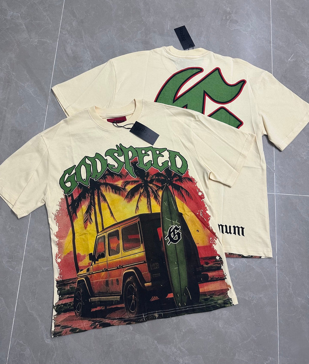 Godspeed Beach SUV Surfboard Short Sleeve Tee (Cream Yellow)