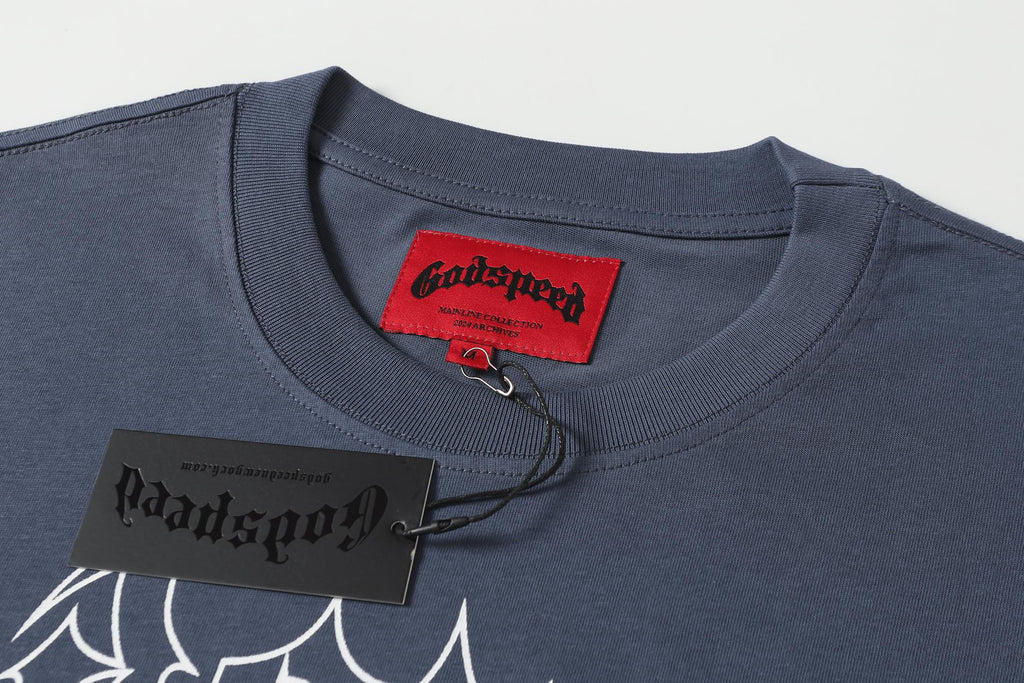 Godspeed NYC Skull Skyline Vintage Graphic Tee (Slate Blue)
