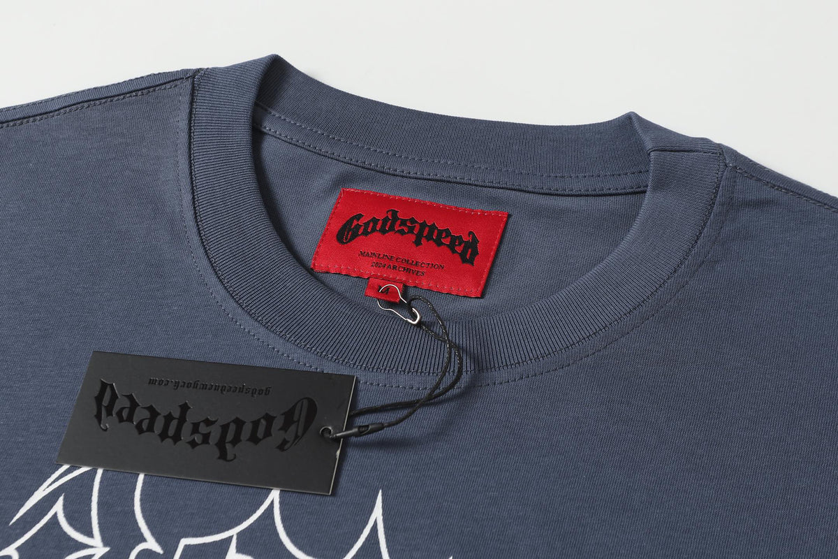 Godspeed NYC Skull Skyline Vintage Graphic Tee (Slate Blue)