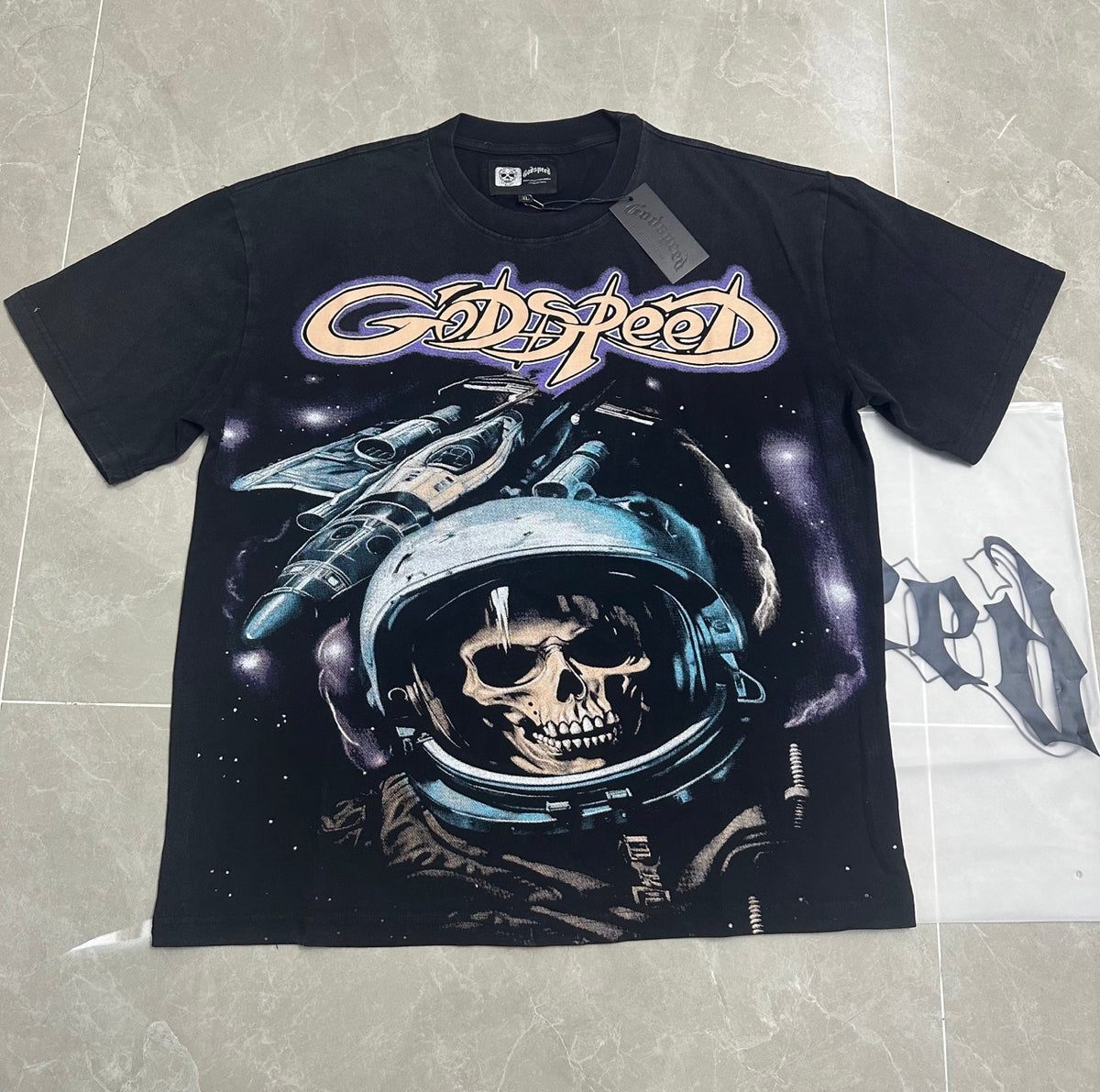 Godspeed Skeleton Astronaut Short Sleeve Tee (Washed Black)