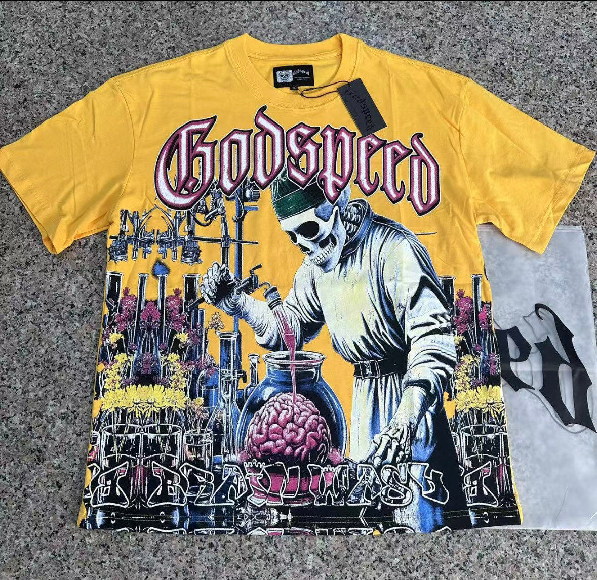 Godspeed Mad Scientist Skeleton Lab Short Sleeve Tee (Bright Yellow)