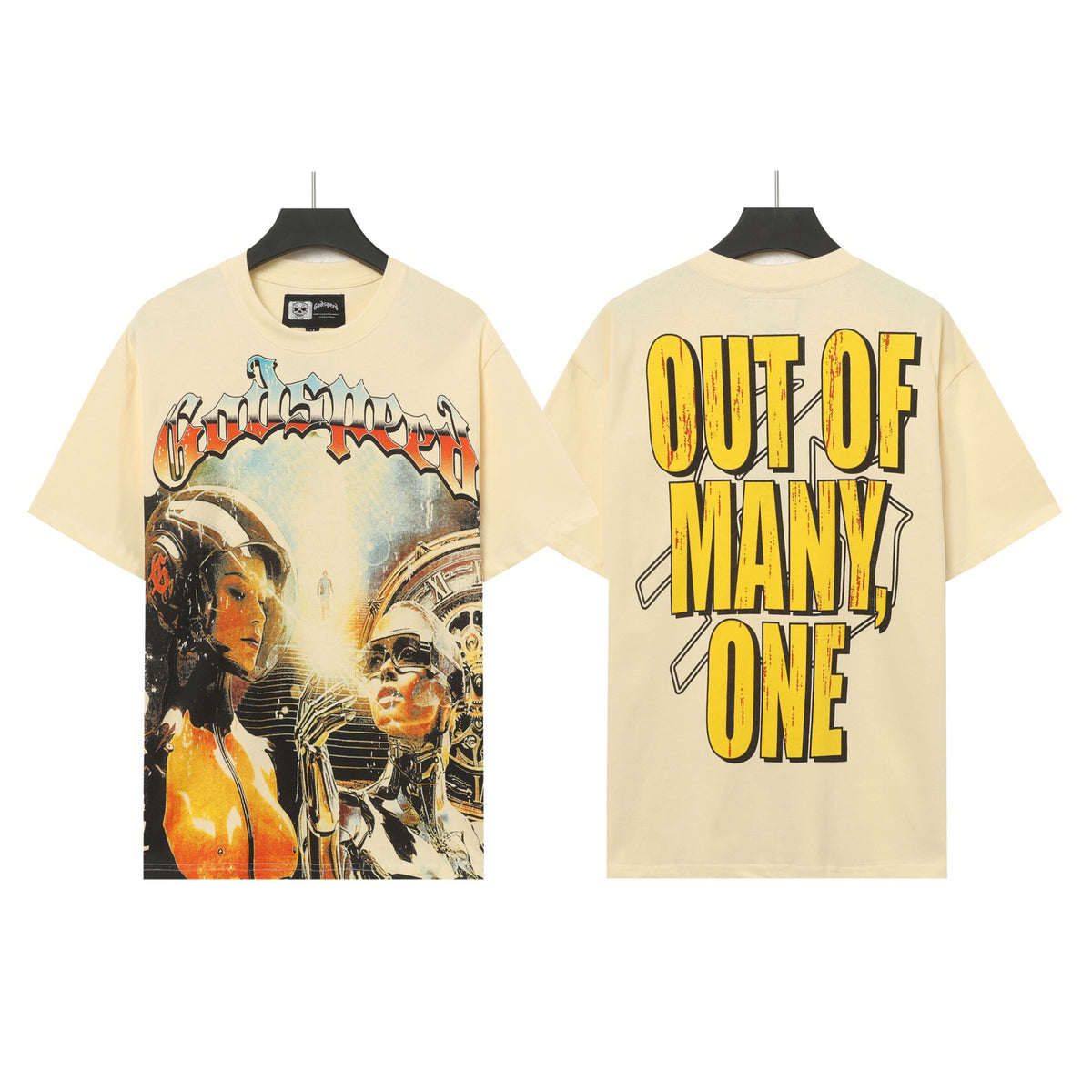 Godspeed Sci‑Fi Robot "Out Of Many, One" Double‑Sided Graphic T‑Shirt