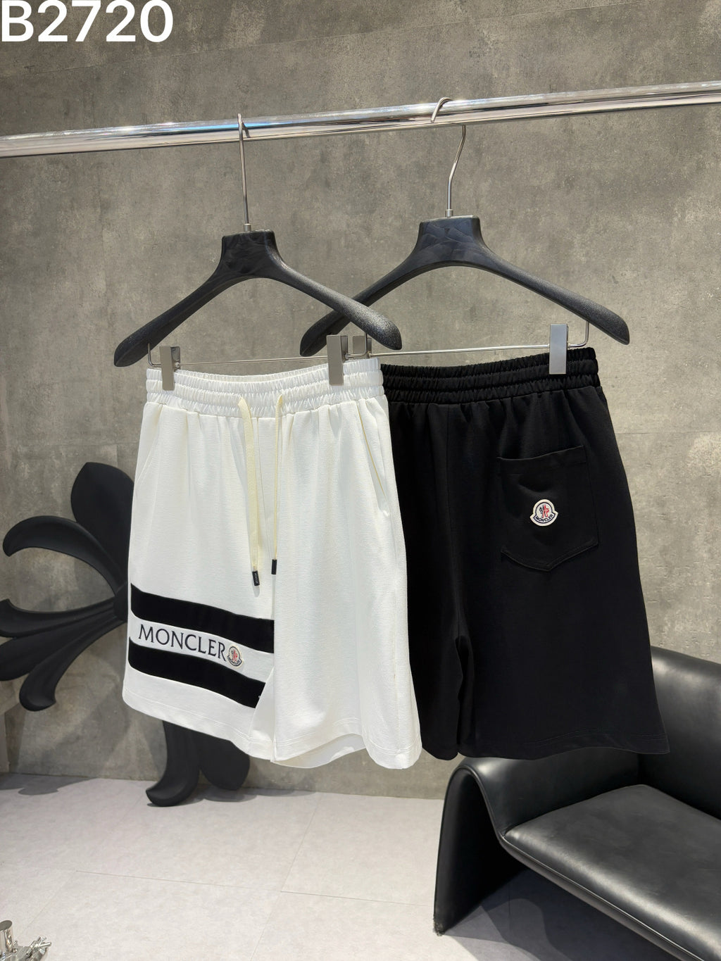 Moncler Logo Stripe Drawstring Shorts Black