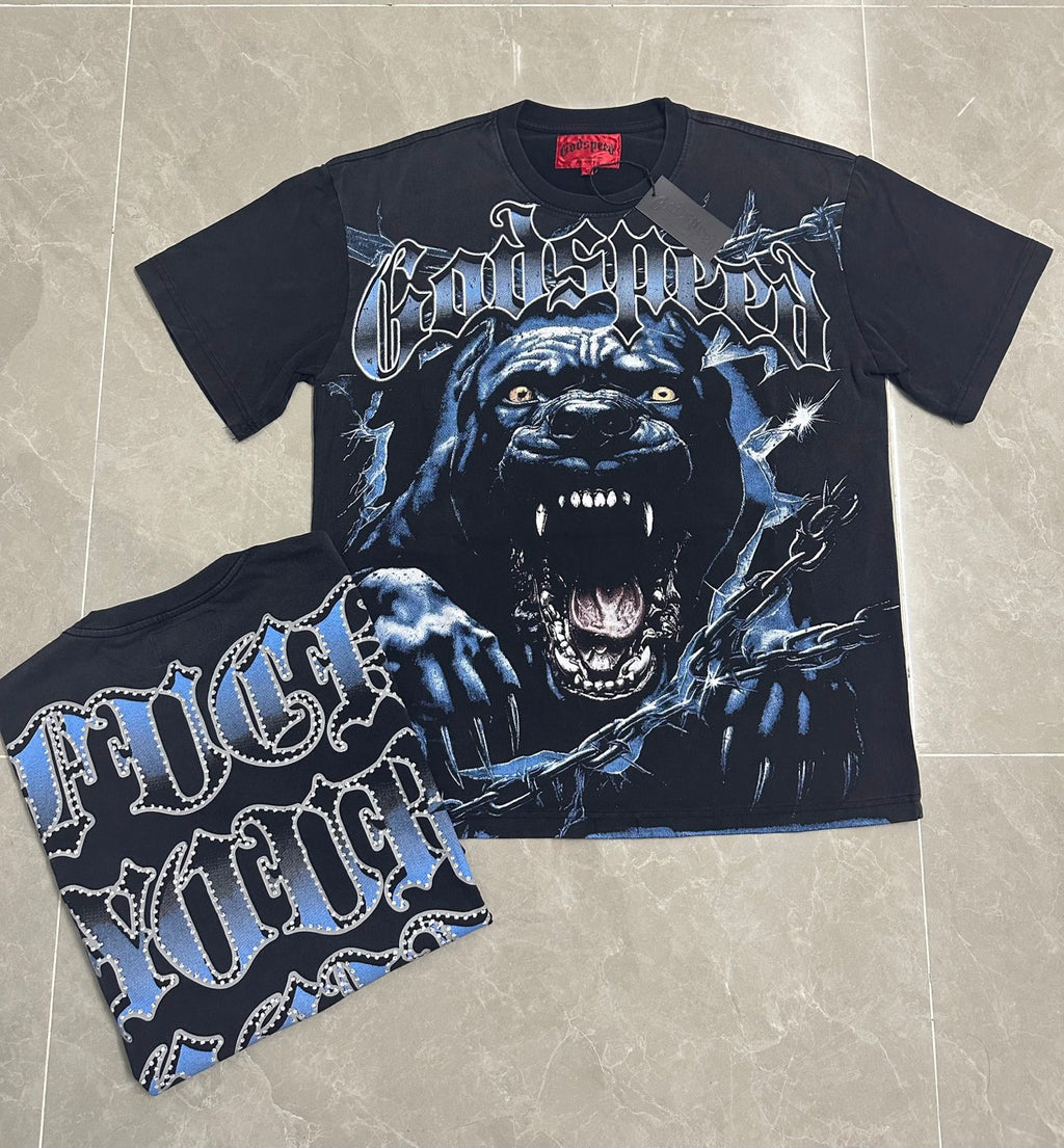 Godspeed Roaring Pitbull Vintage Short‑Sleeve Tee (Black)