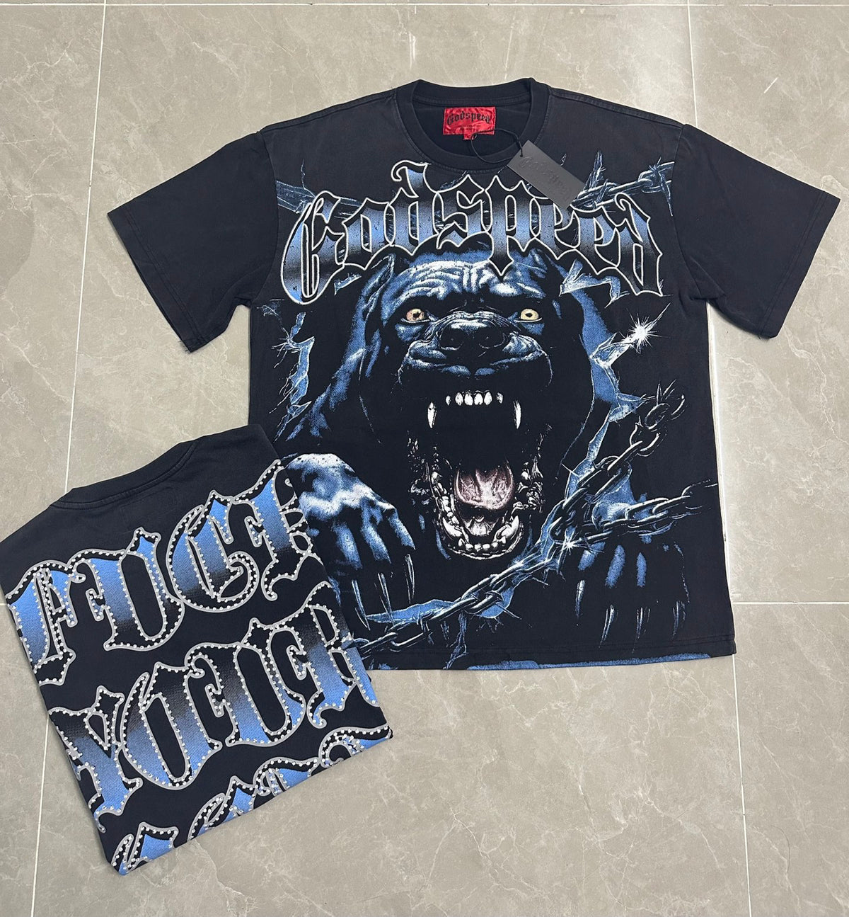 Godspeed Roaring Pitbull Vintage Short‑Sleeve Tee (Black)