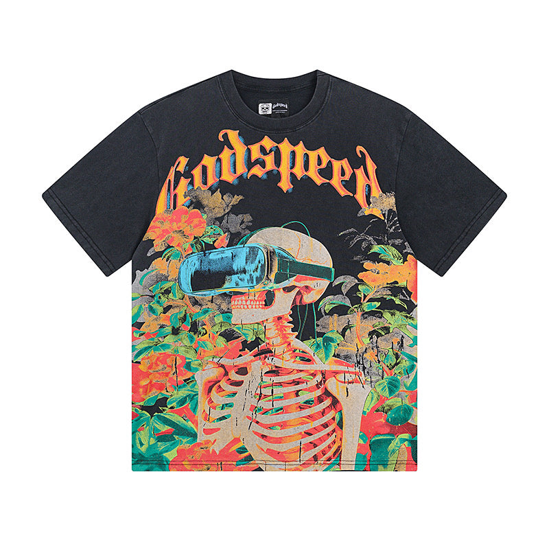 Godspeed VR Flower Skeleton Short‑Sleeve T‑Shirt (Black)