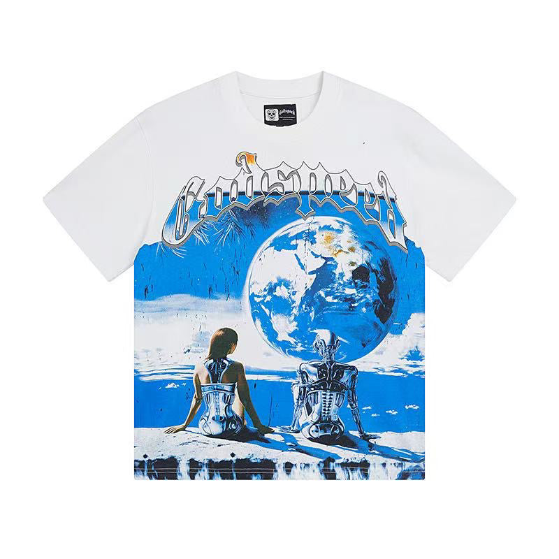Godspeed Robot Earth View Short‑Sleeve T‑Shirt (White)