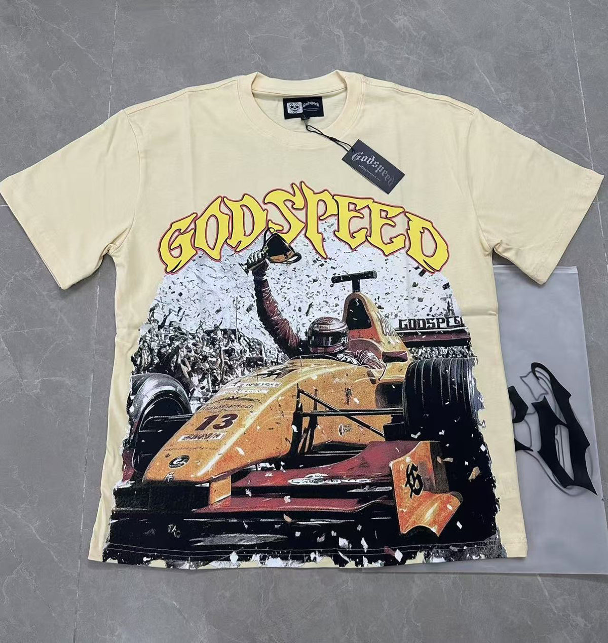 Godspeed F1 Race Champion Vintage Short‑Sleeve Tee (Cream)