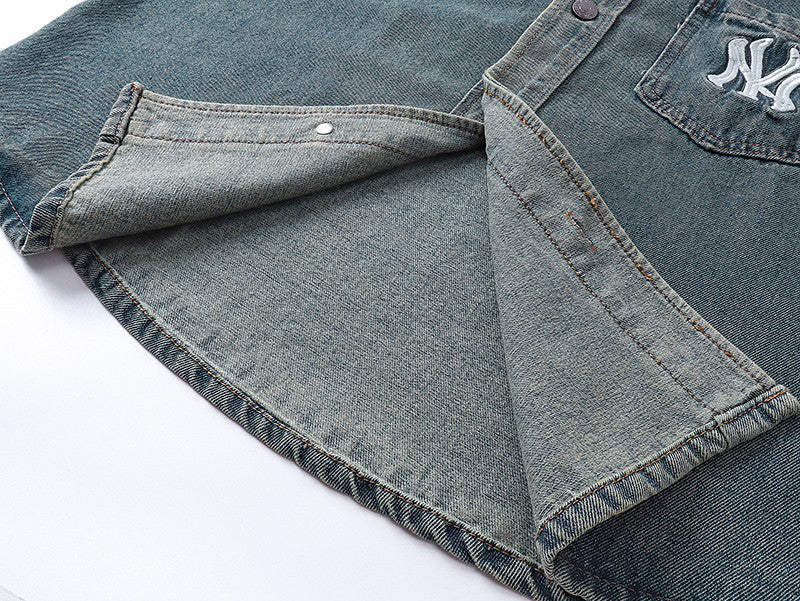 NY Yankees Washed Denim Shirt Jacket
