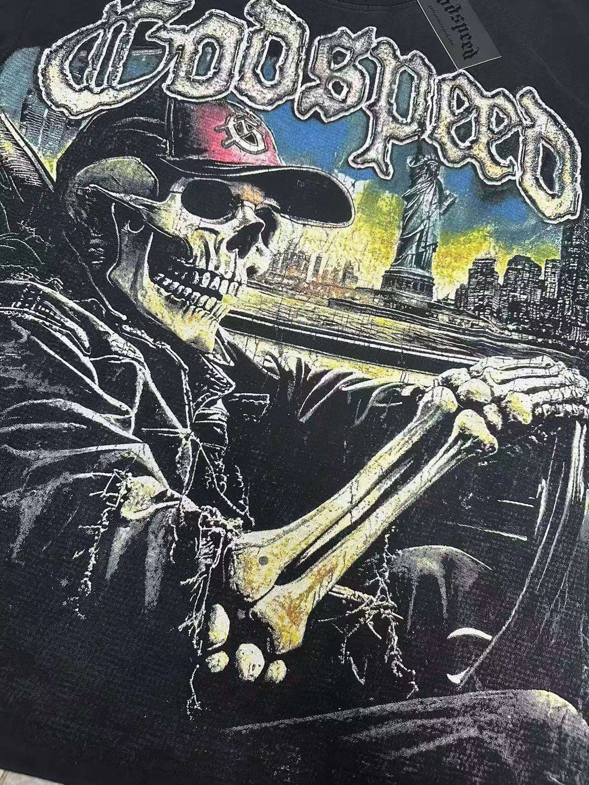 Godspeed Skeleton Driving NYC Short Sleeve Tee (Washed Black)