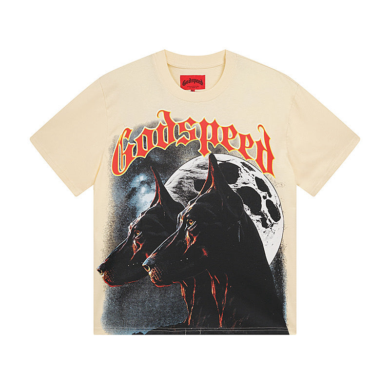 Godspeed Doberman Moon Short‑Sleeve T‑Shirt (Cream)