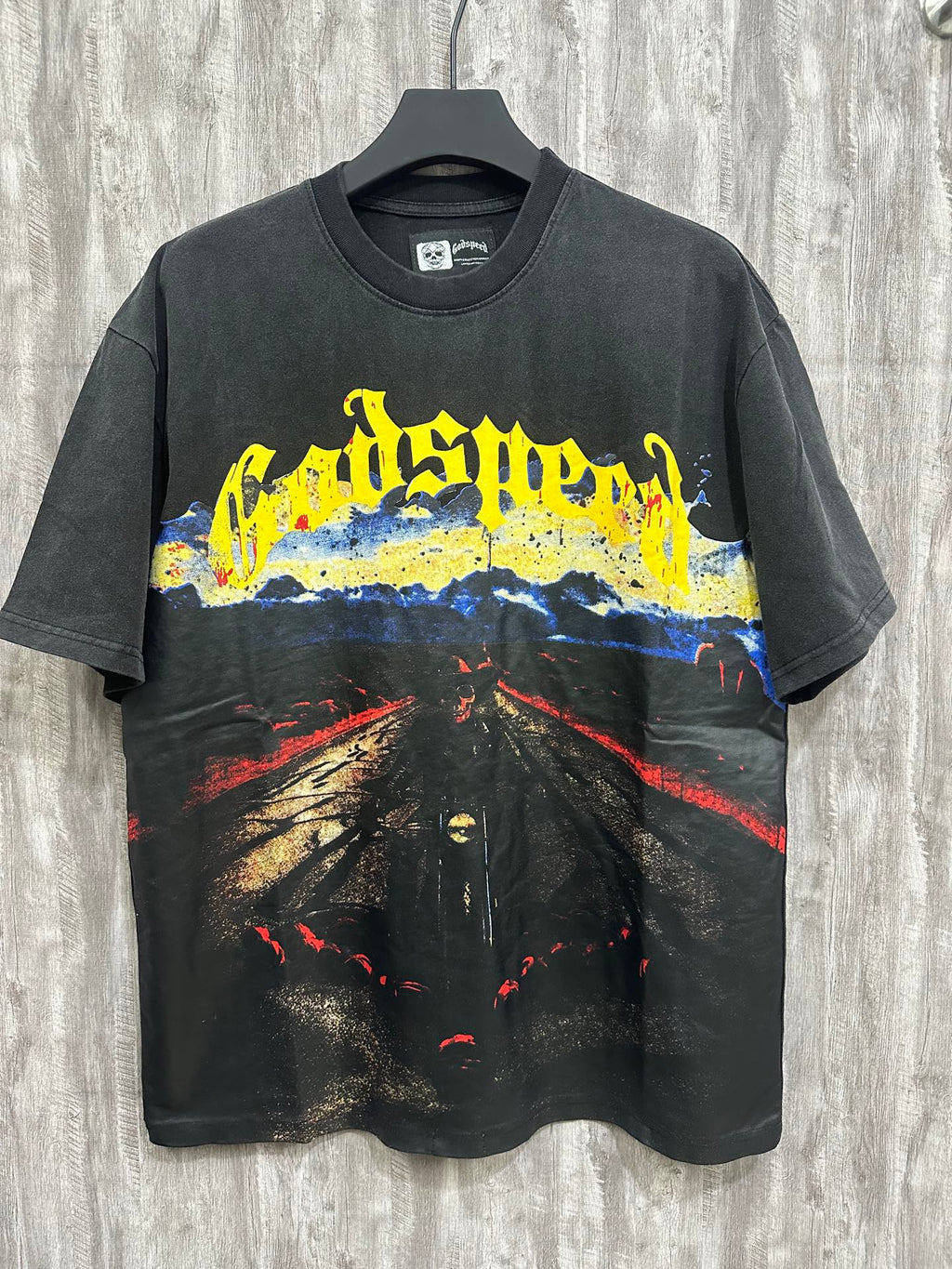 Godspeed Highway Biker Skeleton Short‑Sleeve T‑Shirt (Black)