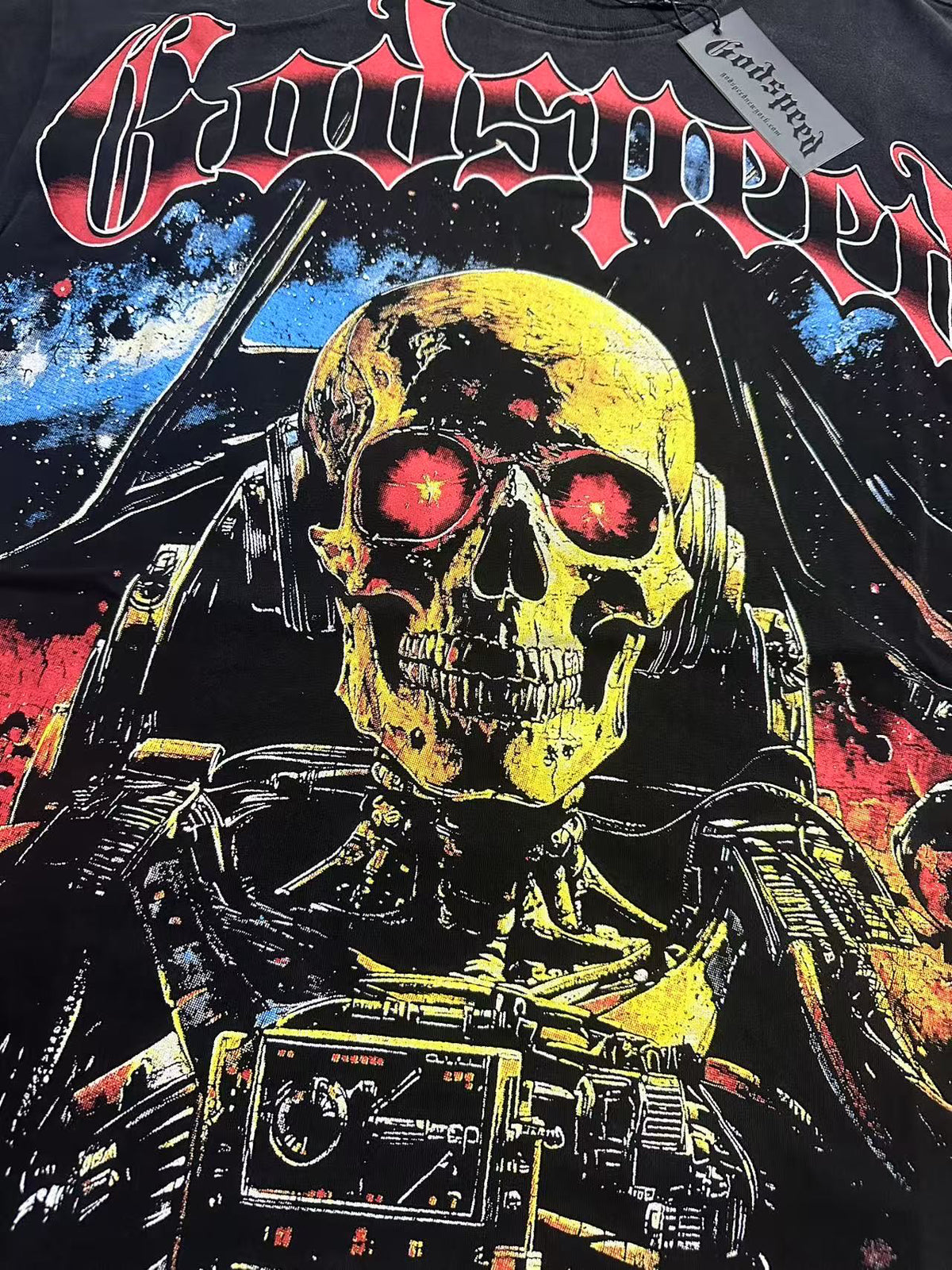 Godspeed Space Pilot Skeleton Short Sleeve Tee (Washed Black)