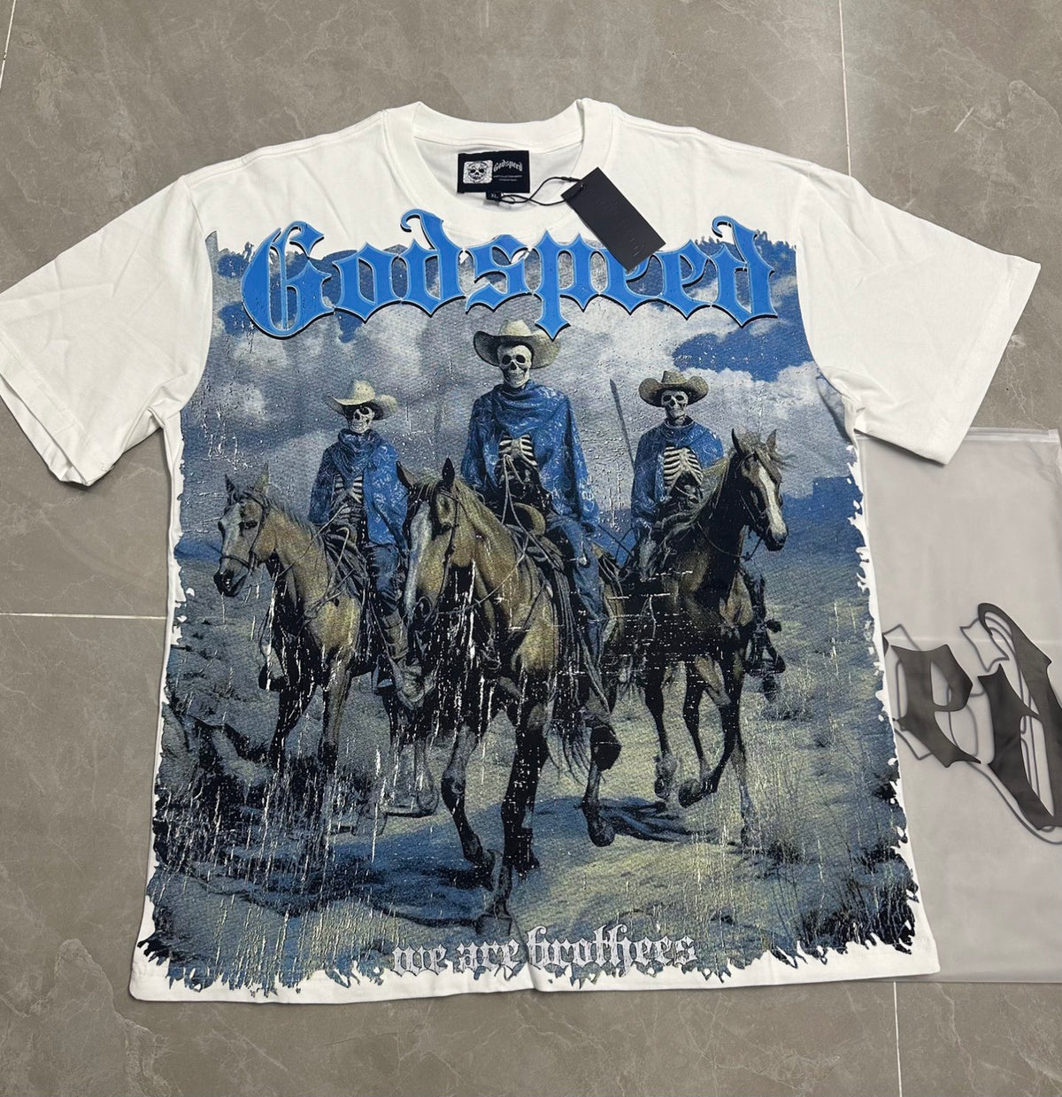 Godspeed Wild West Skeleton Cowboy Riders Short‑Sleeve Tee (White)
