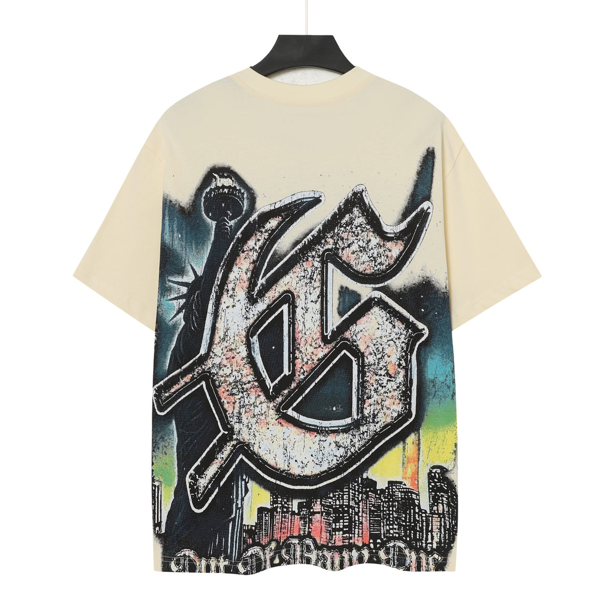 Godspeed Skeleton Driving NYC Double‑Sided Short Sleeve Tee (Slate Blue / Cream Yellow)