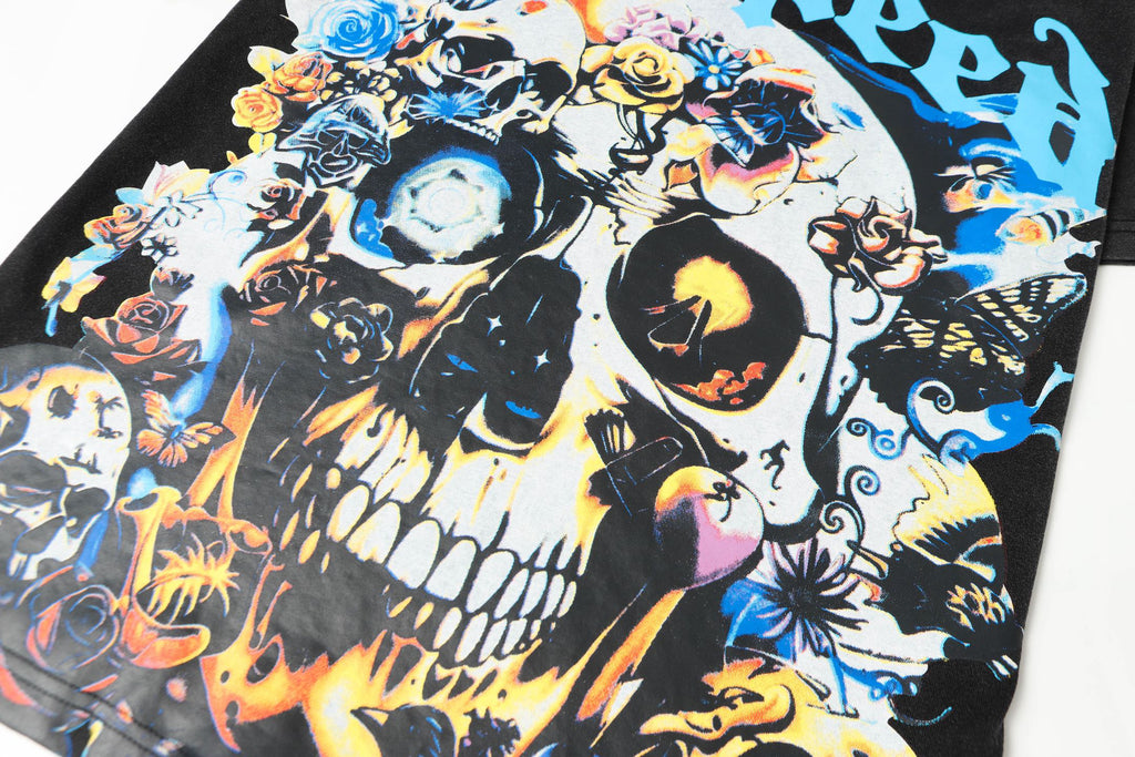 Godspeed Psychedelic Floral Skull Short‑Sleeve T‑Shirt (Black)