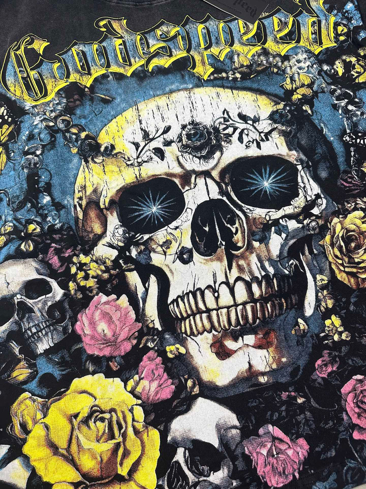 Godspeed Skull Garden Roses Washed Graphic Tee