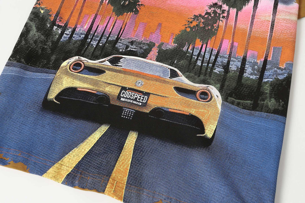 Godspeed Sunset LA Ferrari Highway Vintage Graphic Tee (Brown)