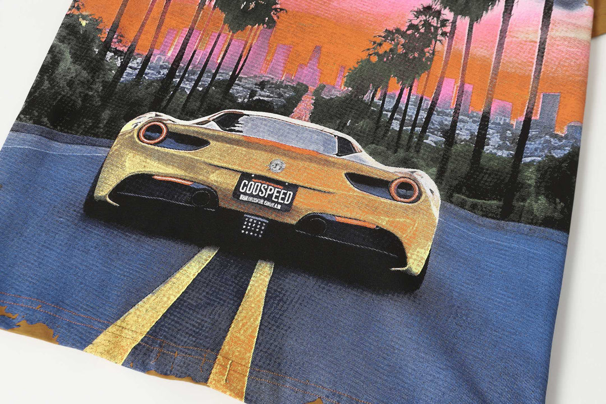 Godspeed Sunset LA Ferrari Highway Vintage Graphic Tee (Brown)