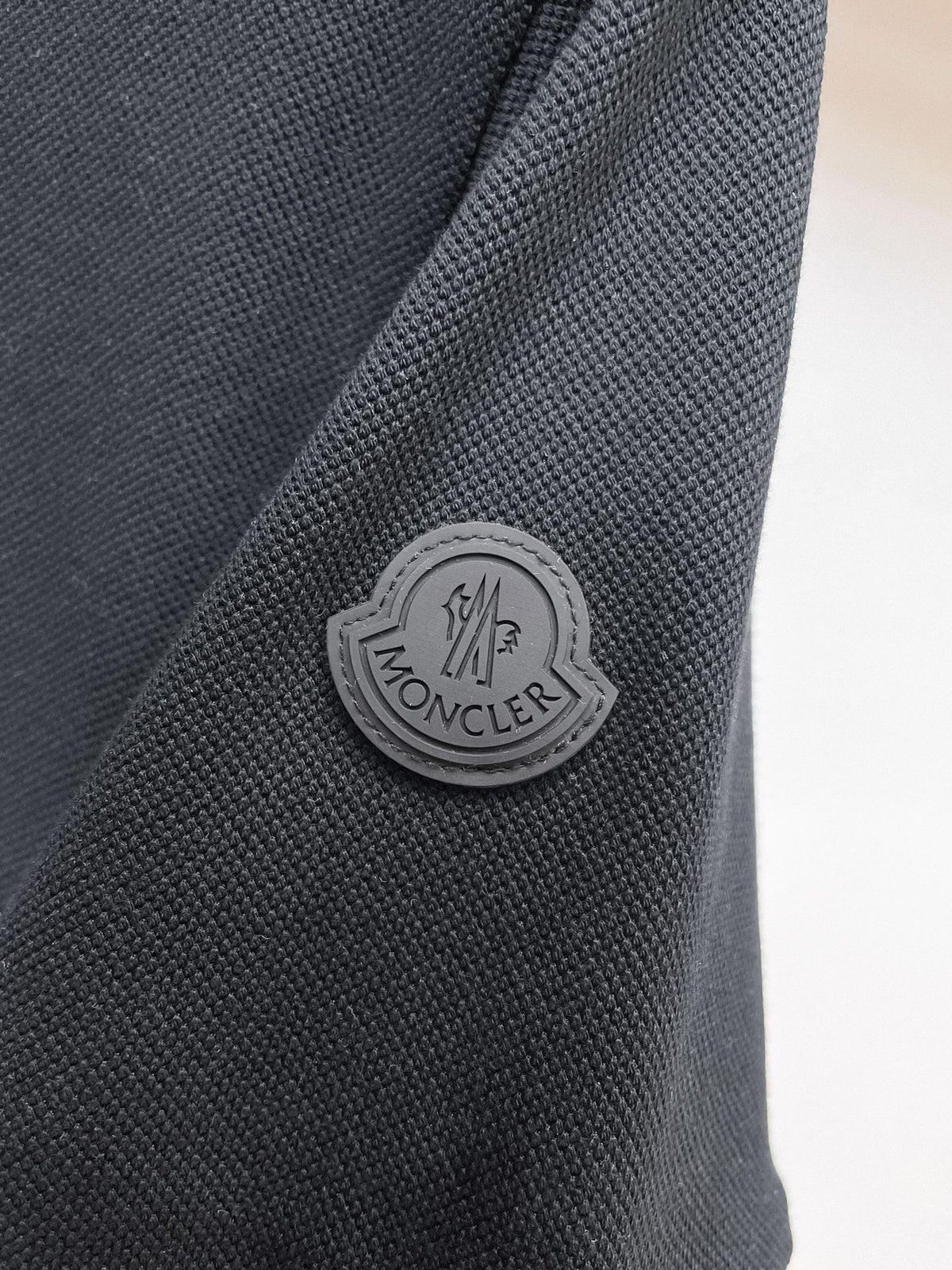 Moncler Zip‑Up Short‑Sleeve Polo Shirt (Black)