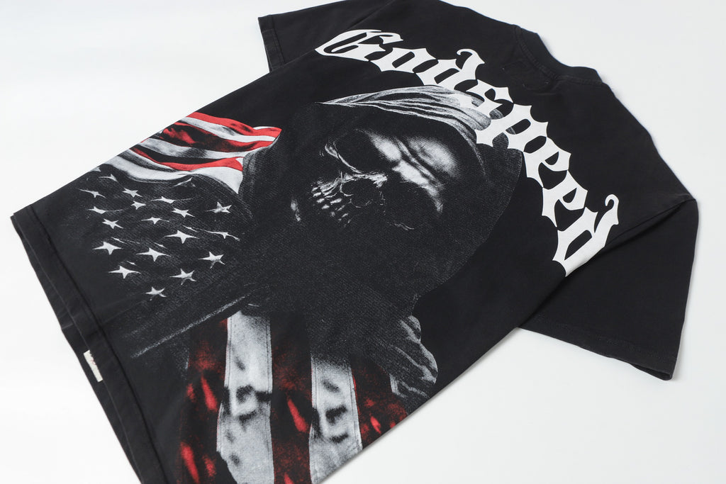 Godspeed Grim Reaper American Flag Vintage Graphic Tee