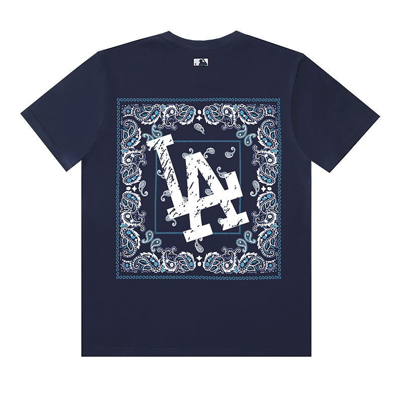 MLB Square Paisley Border Big Logo Cotton Crew‑Neck Short‑Sleeve T‑Shirt