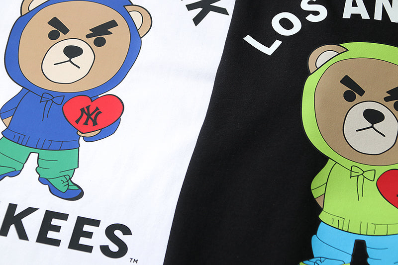 MLB Cartoon Bear Character Graphic Cotton Crew‑Neck Short‑Sleeve T‑Shirt