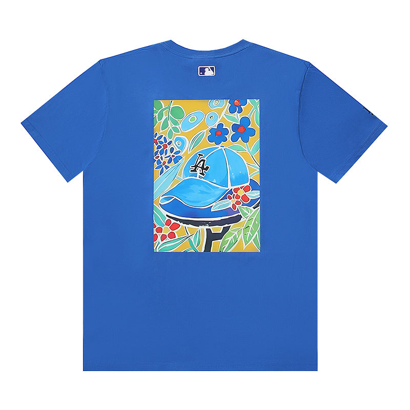 MLB Floral Cap Graphic Cotton Crew‑Neck Short‑Sleeve T‑Shirt