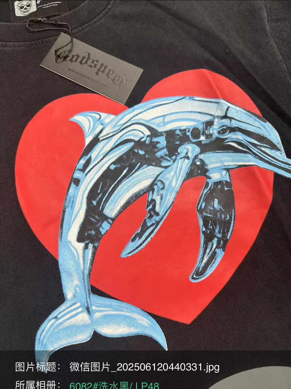 Godspeed I Love GS Dolphin Graphic T‑Shirt (Washed Black)