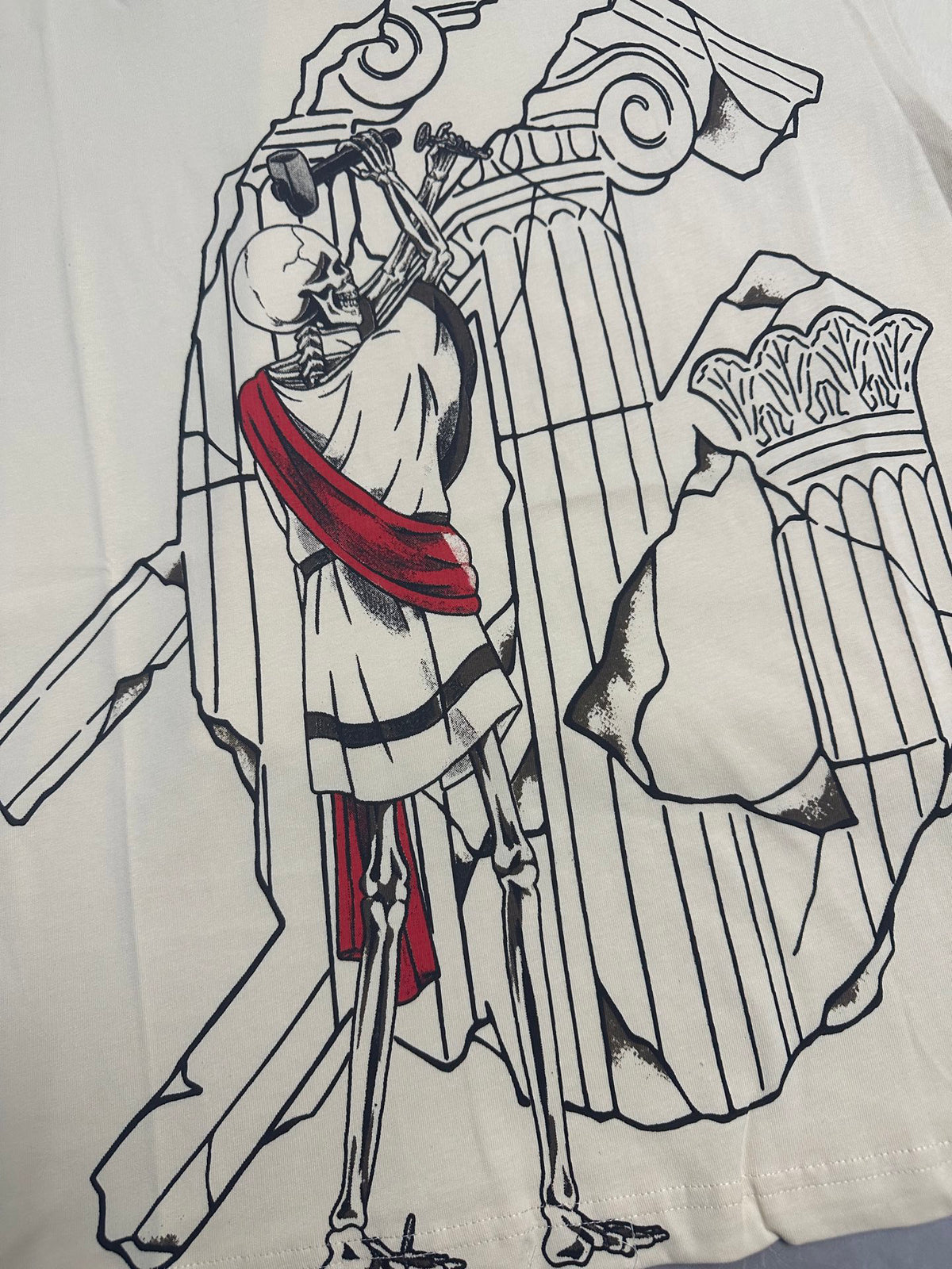 Godspeed Skeleton Roman Sculptor Vintage Short‑Sleeve Tee (Cream)