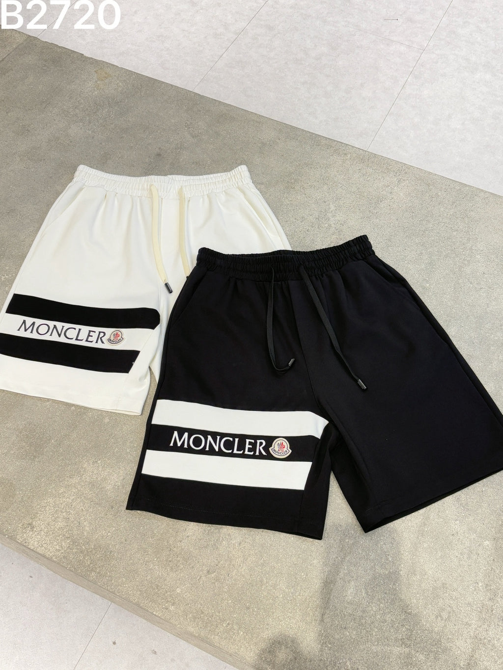 Moncler Logo Stripe Drawstring Shorts Black