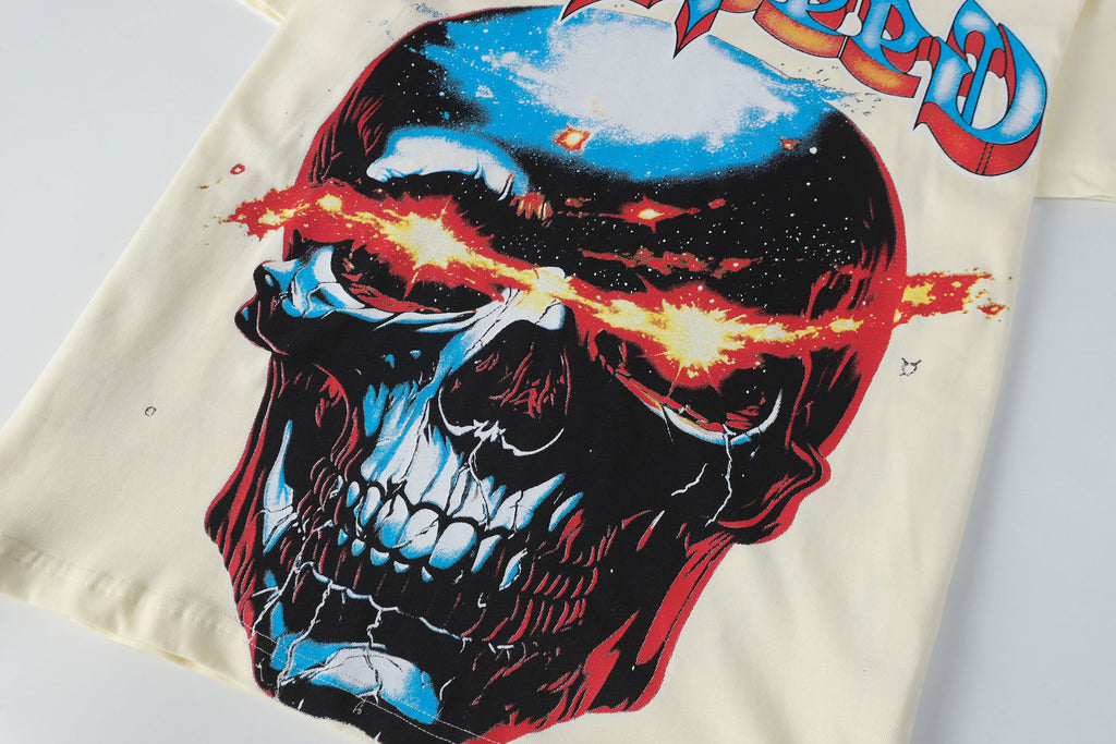 Godspeed Exploding Eye Skull Graphic T‑Shirt (Cream)