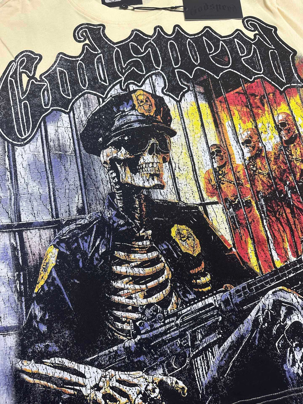 Godspeed Skeleton Prison Warden Short Sleeve Tee (Cream Yellow)