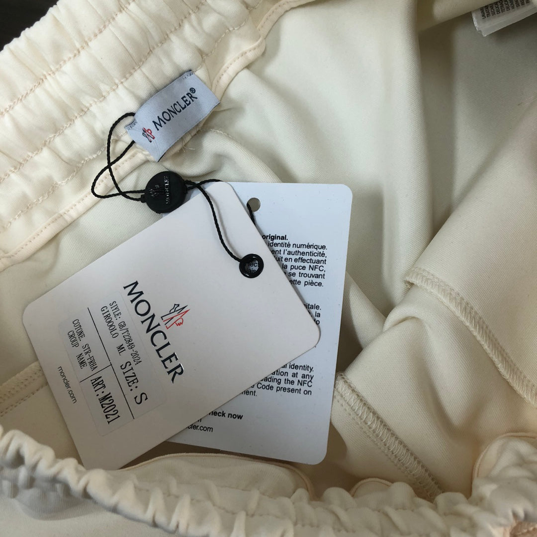 Moncler Side Stripe Knit Shorts Cream