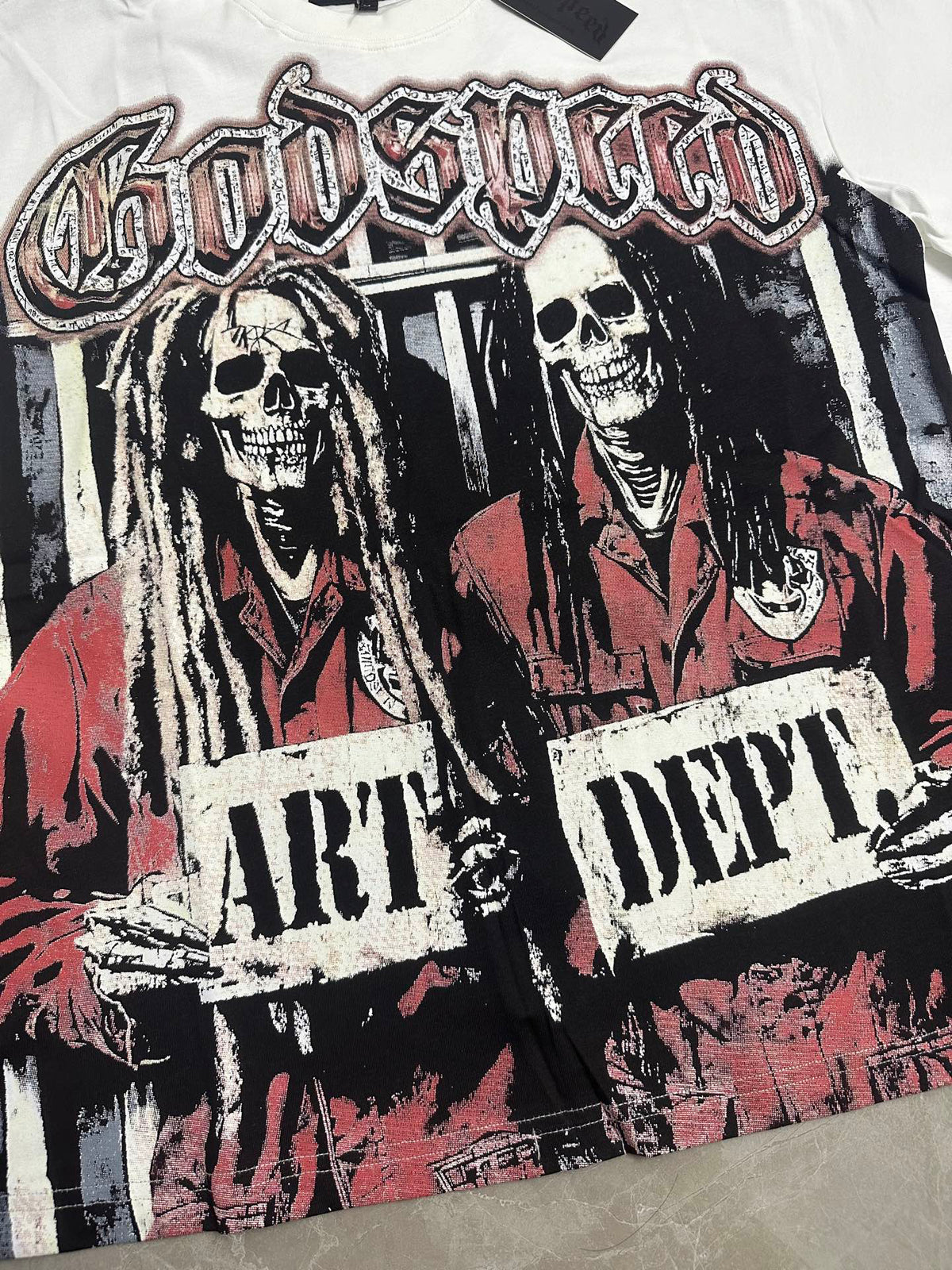 Godspeed Art Dept Mugshot Skeletons Short Sleeve Tee (Vintage White)