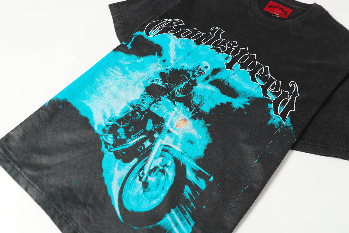 Godspeed Motorcycle Rider Skeleton Short‑Sleeve T‑Shirt (Black)