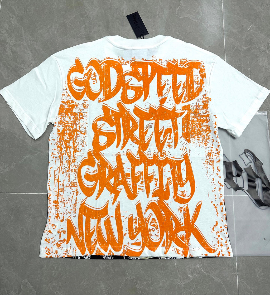 Godspeed Urban Skeleton Night Car Vintage Short‑Sleeve Tee (White)