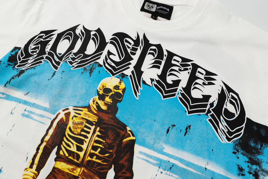 Godspeed Skeleton Race‑Car Driver Short‑Sleeve T‑Shirt (White)