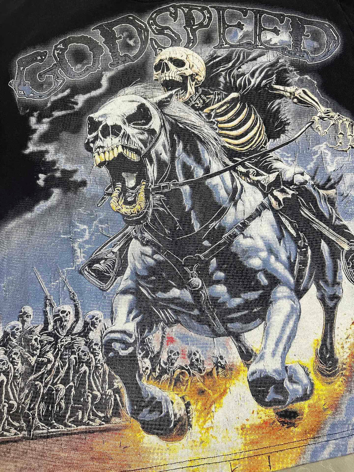 Godspeed Skeleton Horseman Vintage Short‑Sleeve Tee (Washed Black)