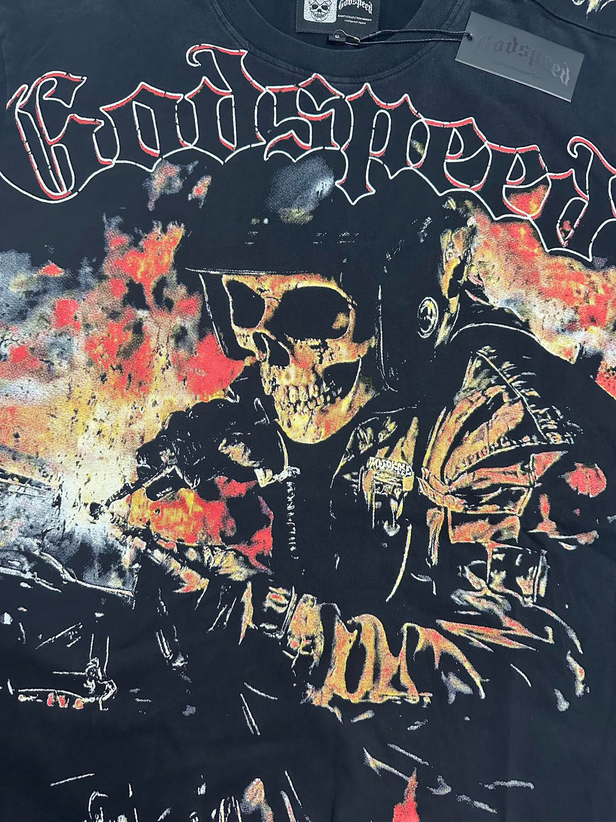 Godspeed Skeleton Biker Vintage Wash Short‑Sleeve Tee (Washed Black)
