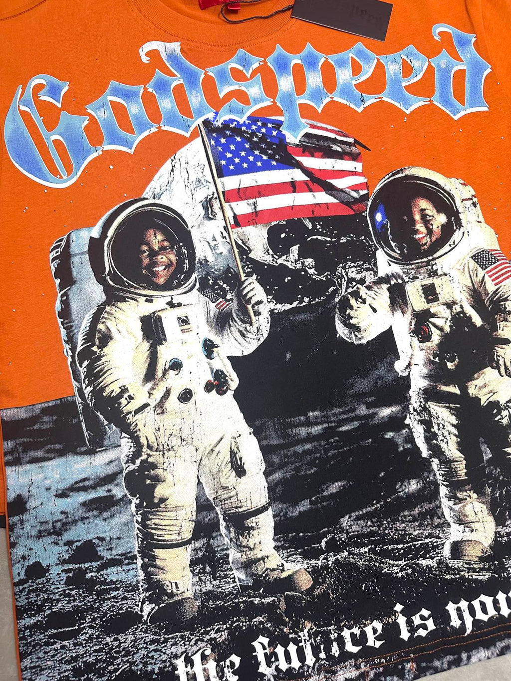 Godspeed Moon Landing Astronauts Short Sleeve Tee (Rust Orange)