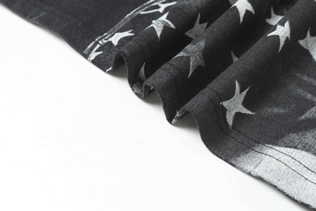 Godspeed American Flag Hooded Skeleton Short‑Sleeve T‑Shirt (Black)