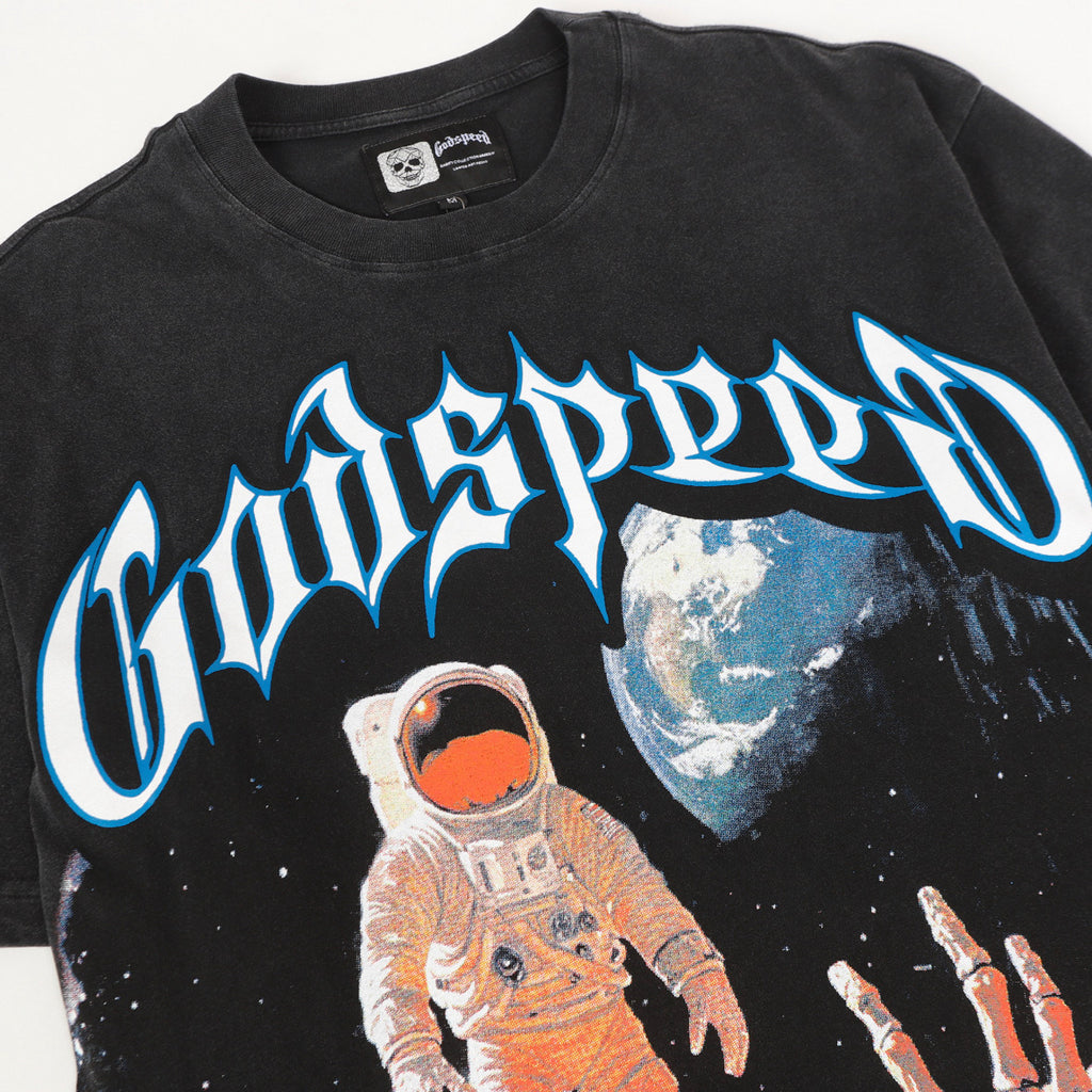 Godspeed Astronaut Skeleton Moon Landing Short Sleeve Tee (Washed Black)