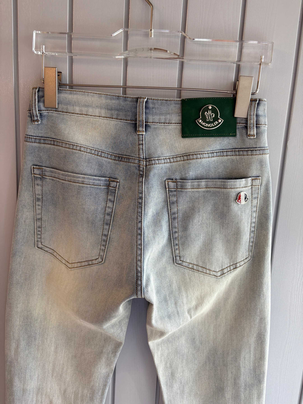 Moncler Light Wash Badge Denim Jeans