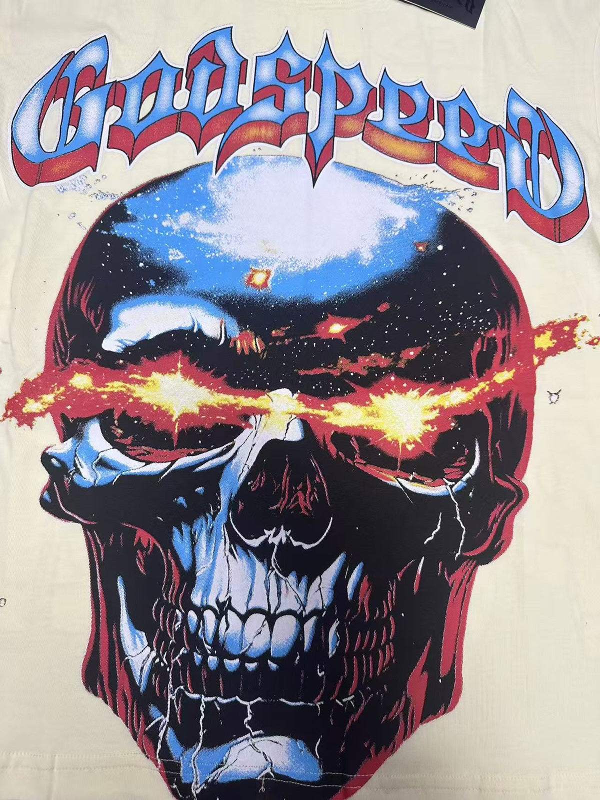 Godspeed Exploding Eye Skull Graphic T‑Shirt (Cream)