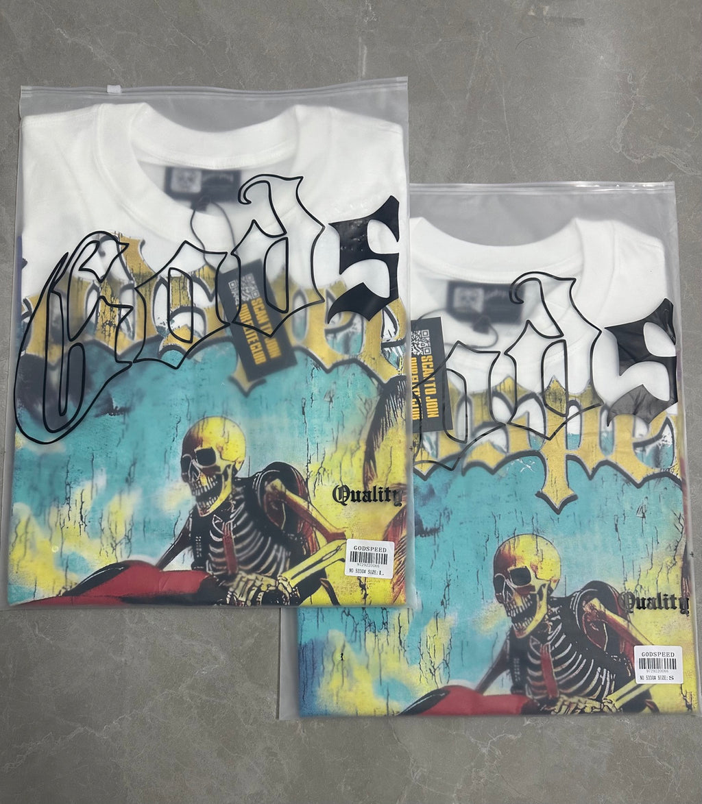 Godspeed Skeleton Jet‑Ski Summer Vintage Short‑Sleeve Tee (White)