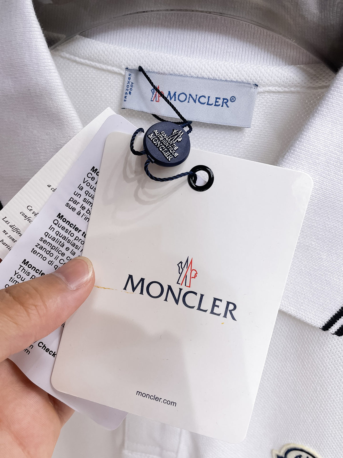 Moncler Striped‑Trim Short‑Sleeve Polo Shirt (White)
