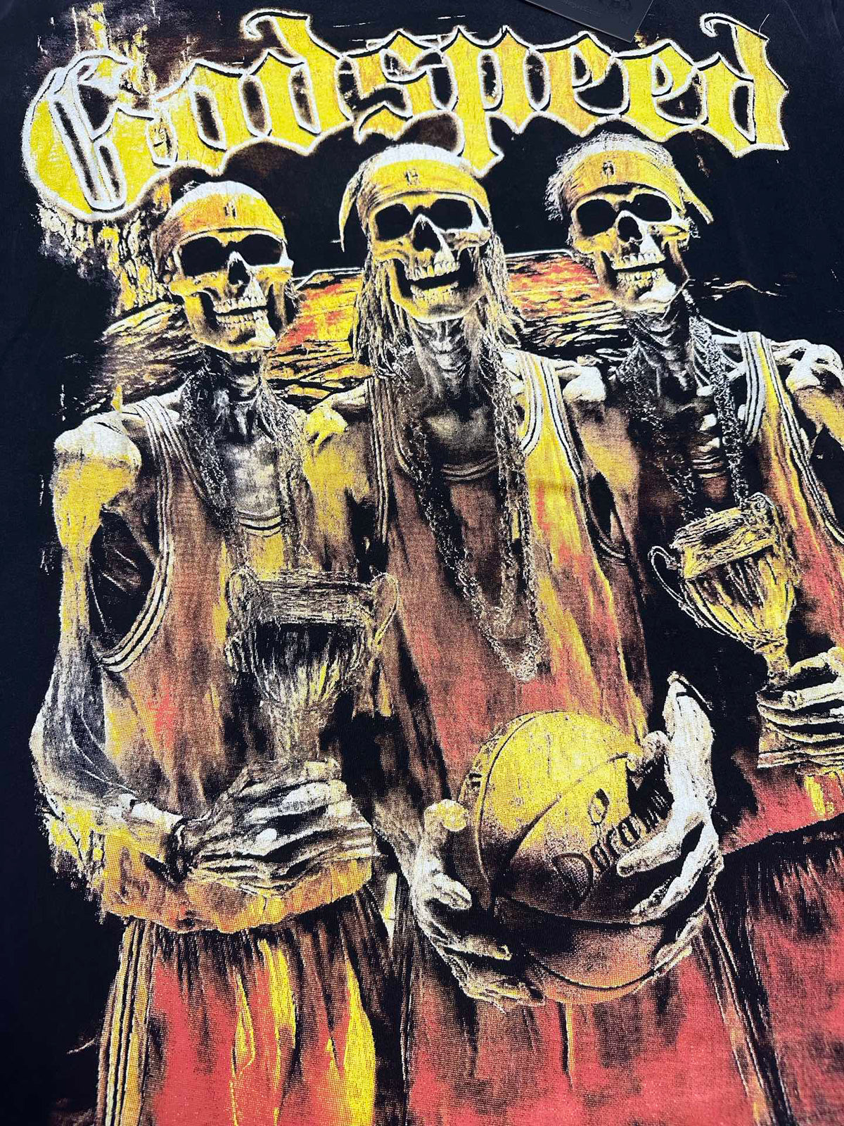 Godspeed Basketball Champion Skeletons Vintage Short‑Sleeve Tee (Washed Black)