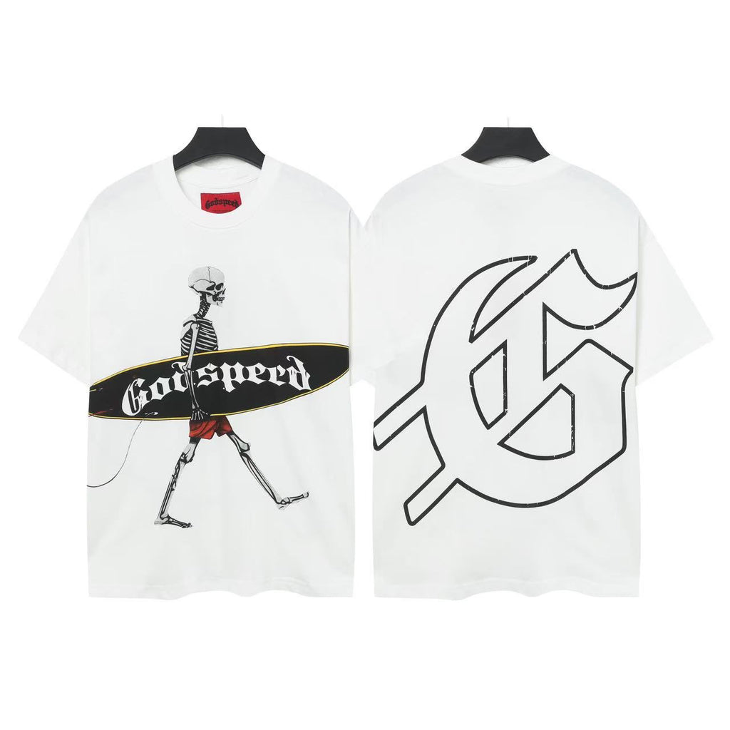 Godspeed Surfer Skeleton Double‑Sided Vintage Short‑Sleeve Tee