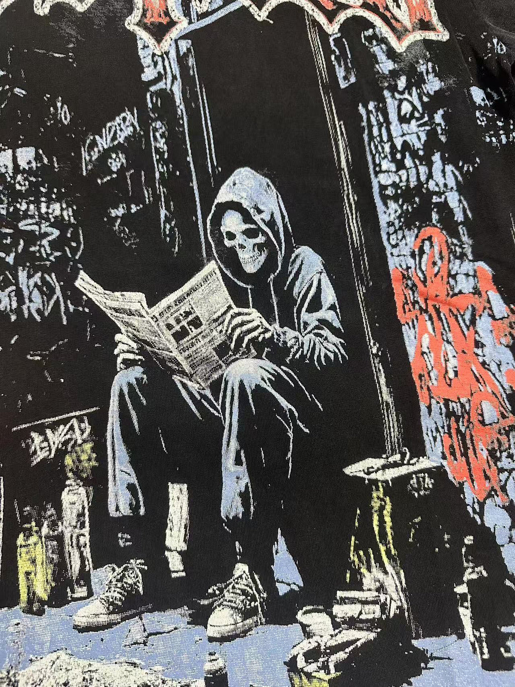 Godspeed Grim Reaper Graffiti Alley Vintage Short‑Sleeve Tee (Washed Black)